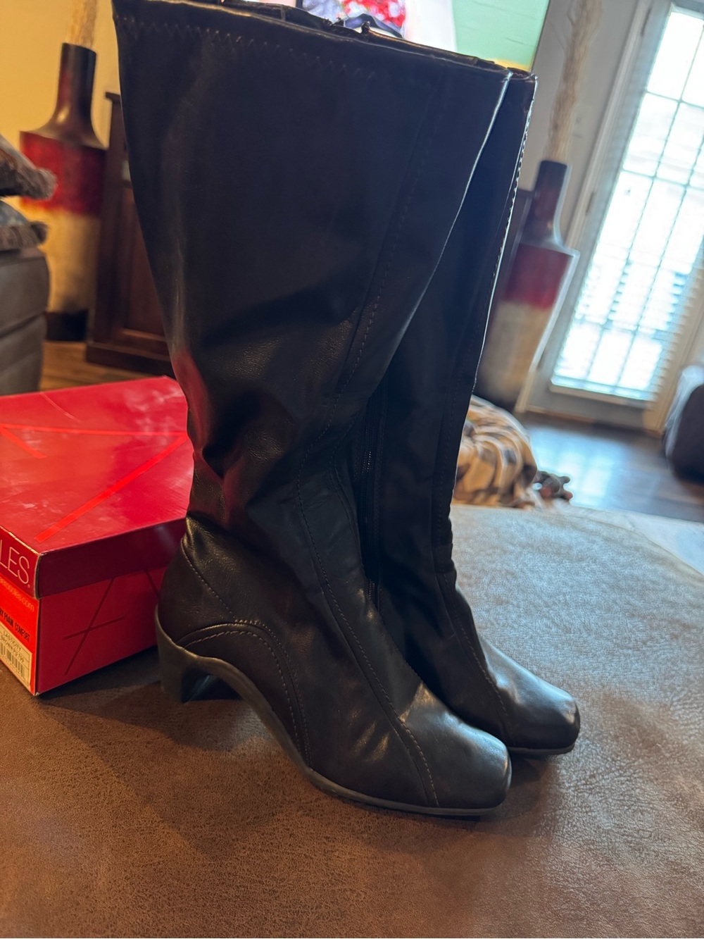 AEROSOLES Brown Leather Knee-High Heeled Boots